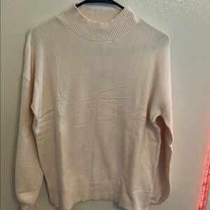 Cream Ribbed Cowl Neck Sweater with Relaxed Fit